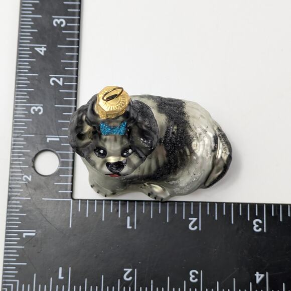 Shih Tzu Dog Handblown Glass Ornament Christmas Tree Black Silver Poland Glitter - Picture 10 of 11